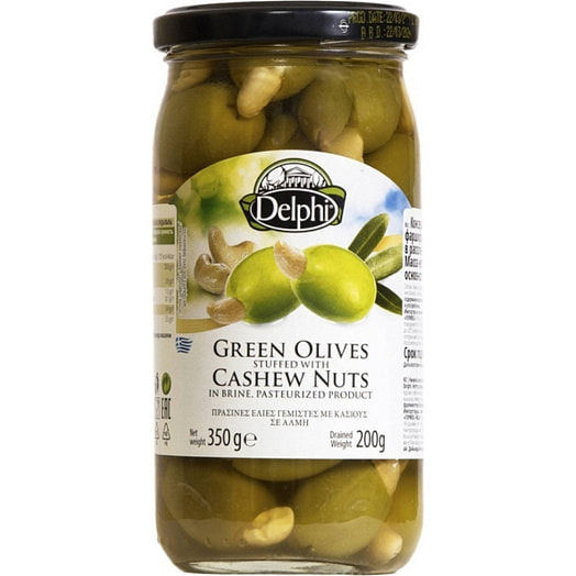 Оливки фаршированные кешью в рассоле DELPHI 350г ст/б Intercomm Foods  S.A. Греция DELPHI