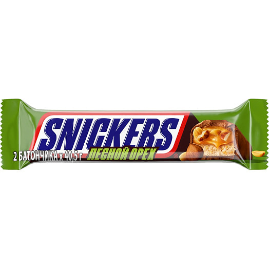 Шоколадный батончик Snickers 81г с лесным орехом Россия