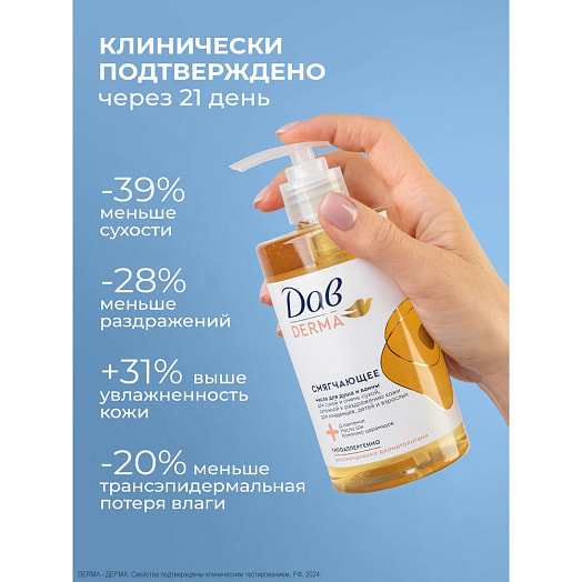 Масло для душа и ванны Derma 430мл смягчающее семейное Unilever Россия Dove