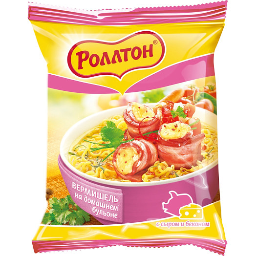 Вермишель Роллтон 60г с сыром и беконом на домашнем бульоне Mareven Food Central Россия