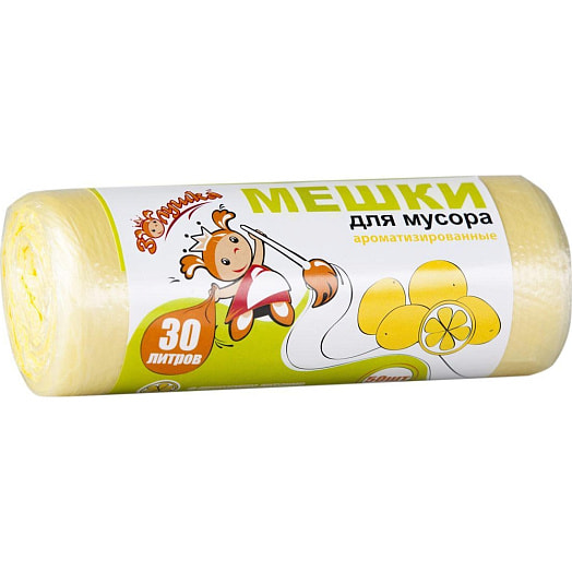 Мешки для мусора Золушка с ароматом лимона 30л*50шт, желтые Россия