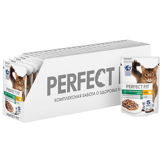 Корм Perfect Fit Курица для стерилиз котов и кошек 75г пауч Марс Россия PERFECT FIT