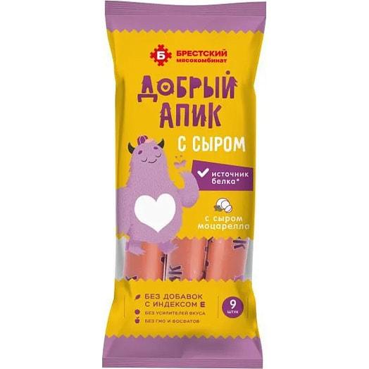Сосиски Добрый Апик с сыром вареные в/с 320г ОАО Брестский мясокомбинат Беларусь Брестский Мясокомбин