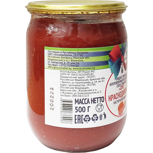Продукт томатный Соус Краснодарский 500г ст/б нестерилиз ОДО ЭколайнГрупп Россия