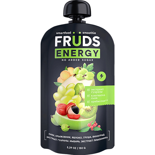 Пюре фруктовое FRUDS 150г пауч груша, яблоко, киви, крыжовник ЗАО Бобруйский бровар Беларусь SMARTFOOD SMOOTHIE FRUDS