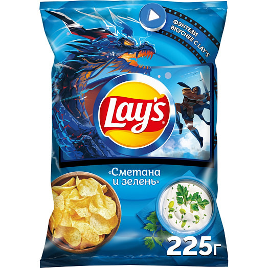 Чипсы Lays со вкусом Сметаны и Зелени 225г Россия
