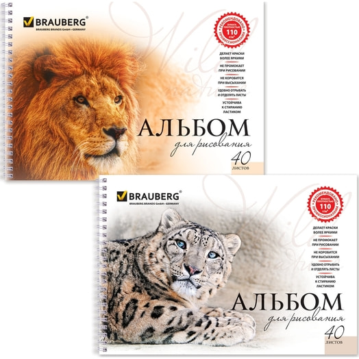 Альбом для рисования Brauberg Дикие кошки А4, 40л, 205*290мм арт.102831 Россия