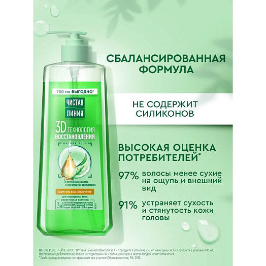 Шампунь восстановление 750мл с репейным маслом Калина Россия Чистая линия
