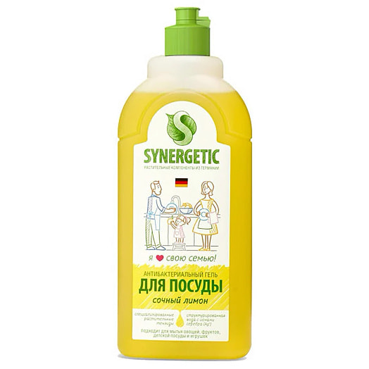 БИО средство SYNERGETIC 500мл ПЭТ для мытья посуды, детских игрушек Лимон Россия