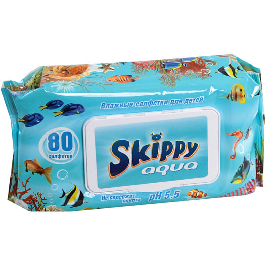 Влажные салфетки для детей Skippy Aqua 80шт ZHEIJIANG HUIHAO DAILY PRODUCTS CO. LTD Китай Skippy