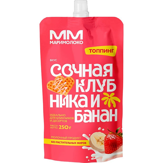 Продукт молочный сгущенный Сочная клубника, банан 1% 250г дой-пак ООО МариМолоко Россия МариМолоко