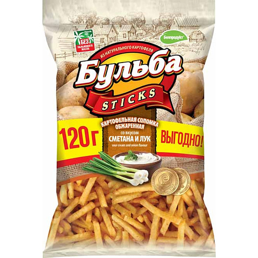 Соломка из цельного картофеля Бульба sticks 120г сметана и лук ООО Белпродукт Беларусь Бульба sticks