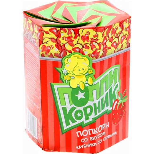 Попкорн Поппикорник карамелизированный 90г со вкусом клубники со сливками Беларусь