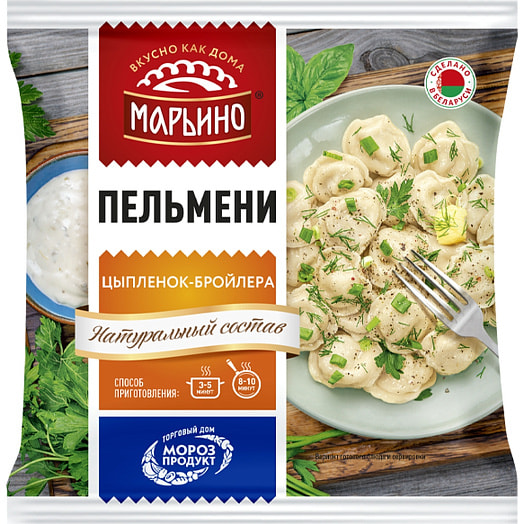 Пельмени Марьино 400г с мясом цыпленка-бройлера Морозпродукт Беларусь