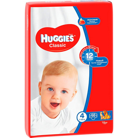 Детские подгузники Huggies Classic Mega 4 68шт (7-18кг) Россия