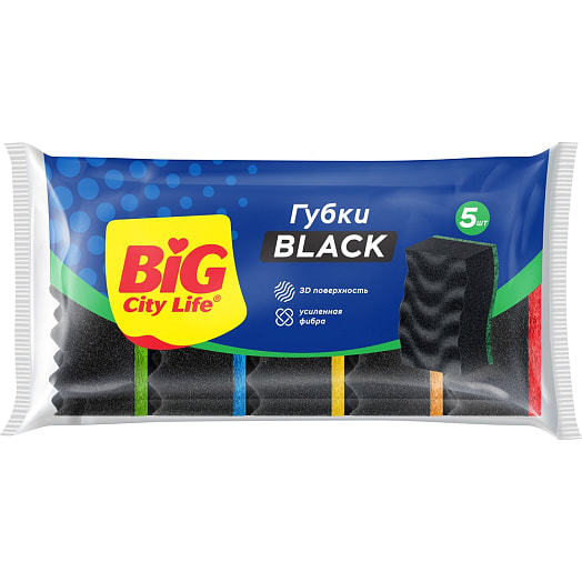 Губки кухонные Максима волнистые Black 5шт Импэкс Россия Big City Life