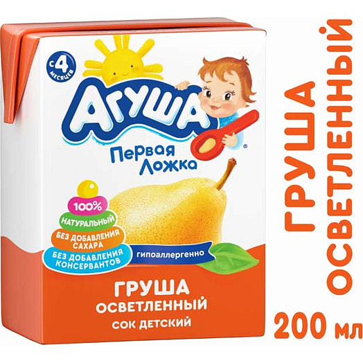 Сок Агуша 200мл тетра-пак грушевый Россия