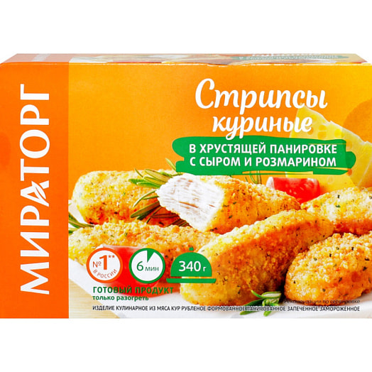 П/ф Стрипсы куриные в хрустящей панировке с сыром и розмарином зам 340г ООО Мираторг Запад Россия Мираторг