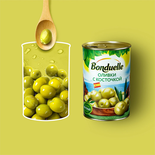 Оливки зелёные с косточками ТМ Бондюэль 314мл Испания
